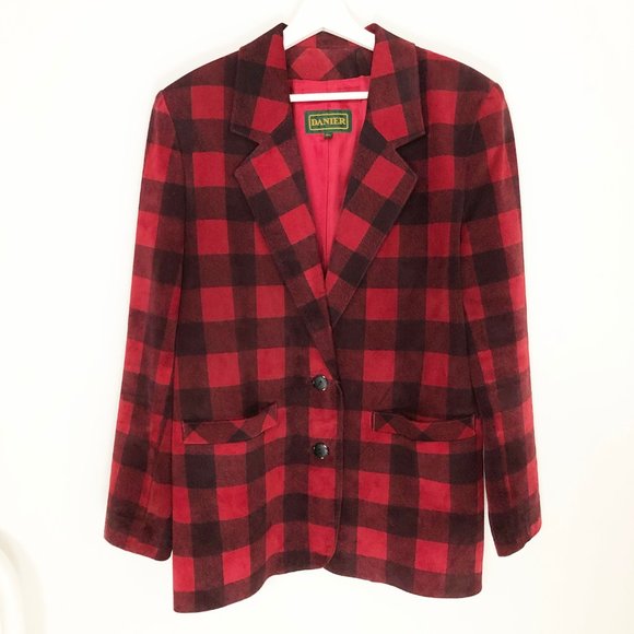 Vintage Danier Suede Plaid Check Red Blazer Jacket - Picture 3 of 10